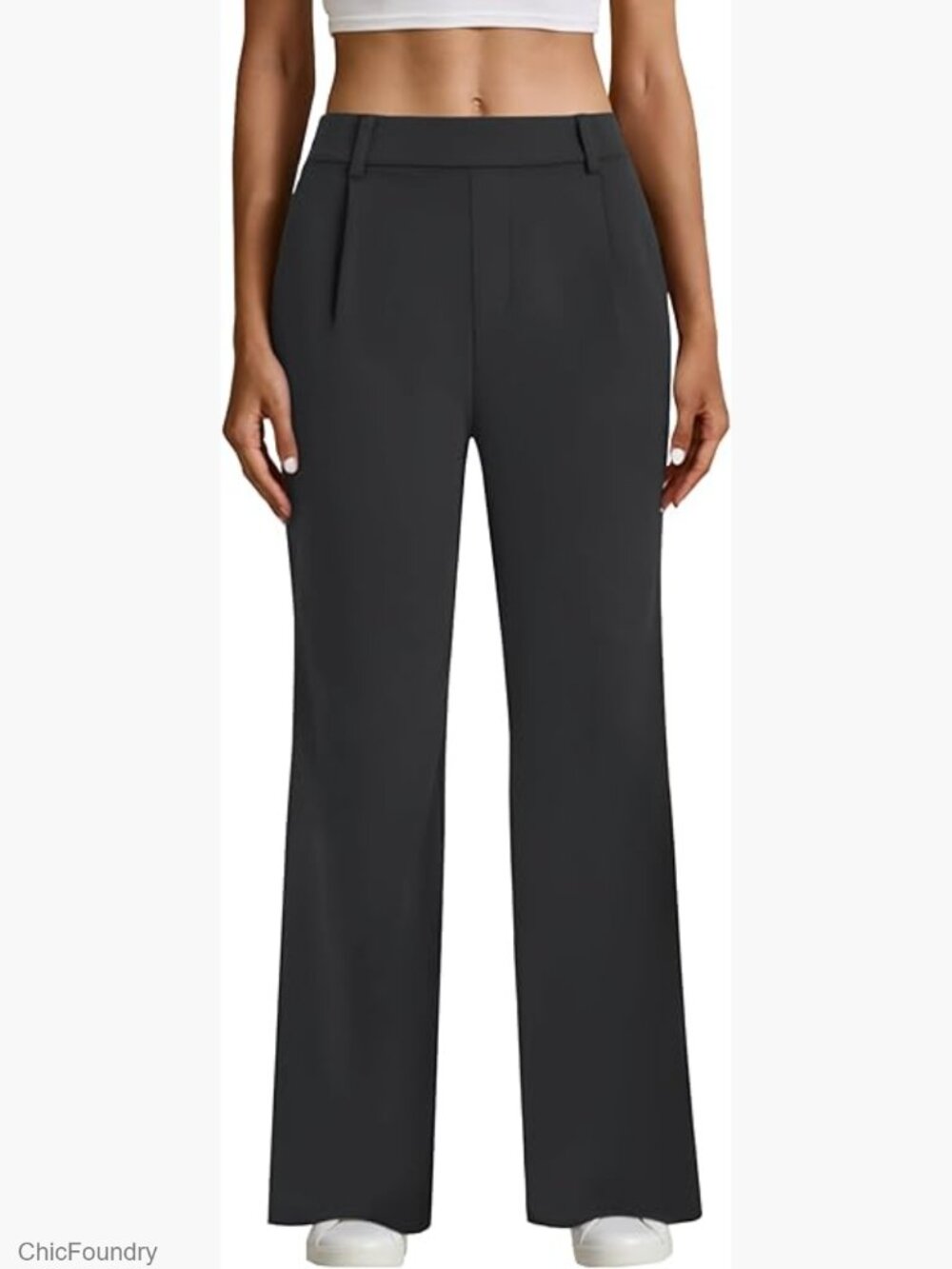 High Waisted Straight Leg Business Casual Dress Pants with Pockets - Stretchy